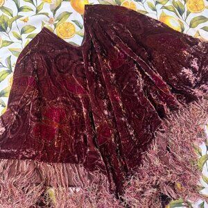 SOLD // 'Ray Strauss' burgundy crushed velvet poncho w/ butterflies + fringe!